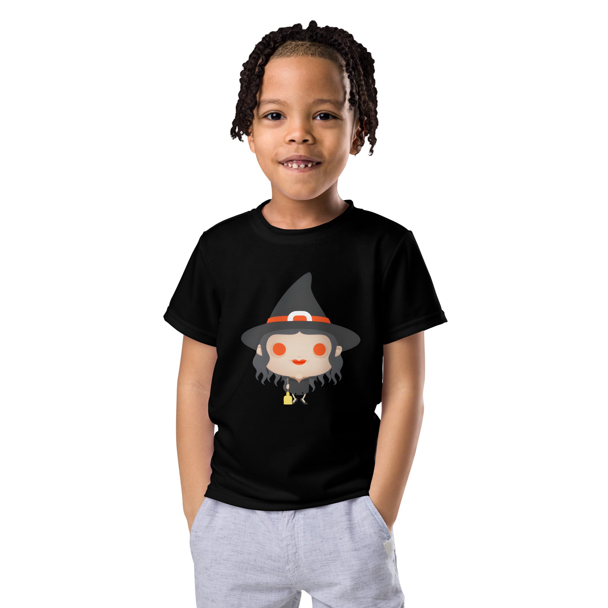 Kids crew neck t-shirt-Spooky Halloween Monster-Witch