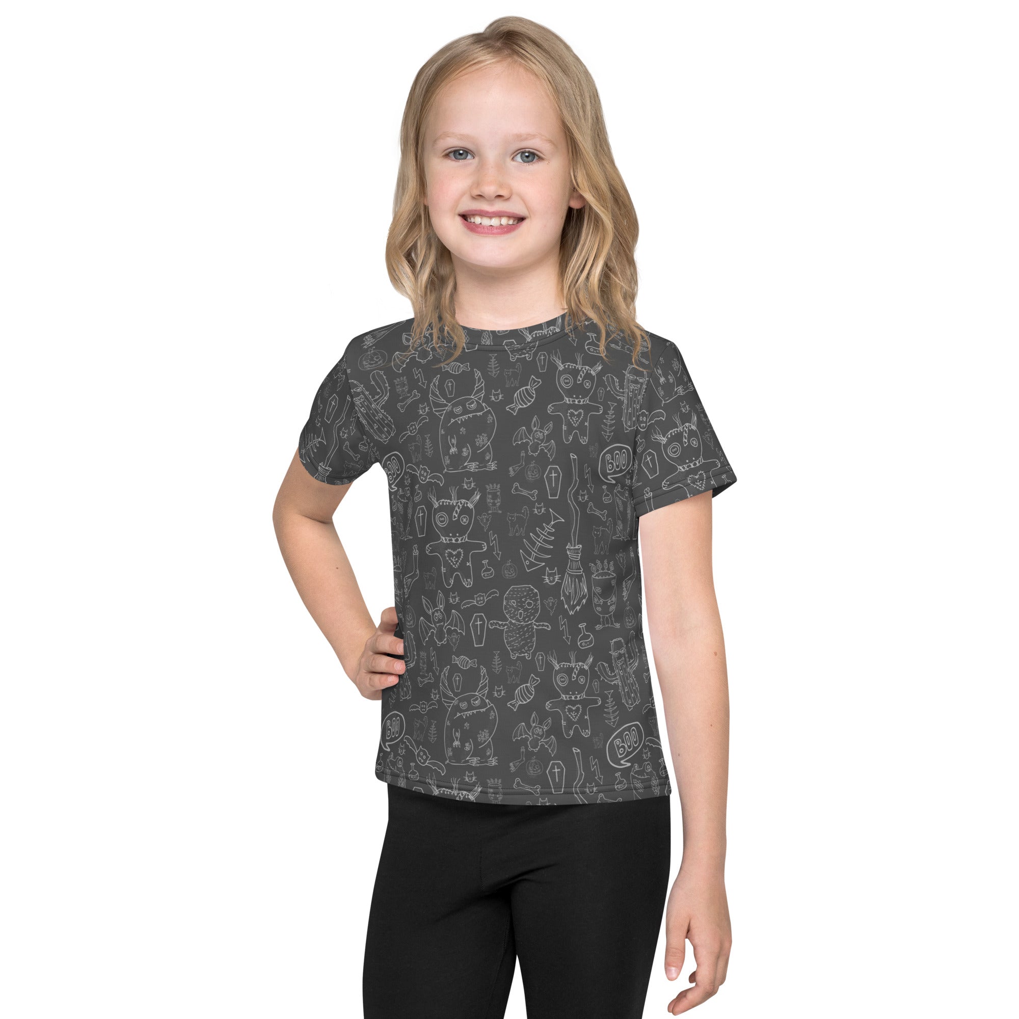 Kids crew neck t-shirt-Spooky Doodles II