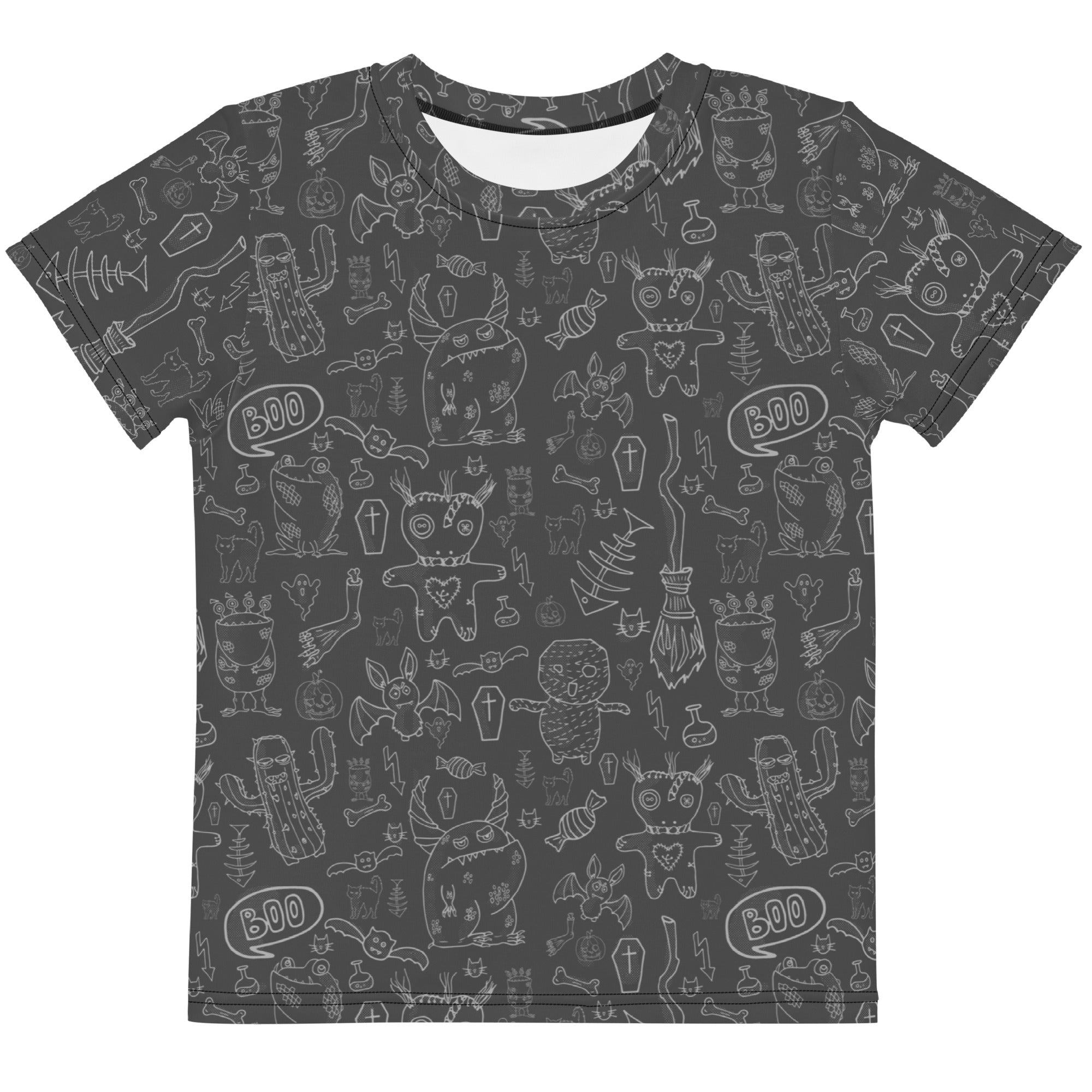 Kids crew neck t-shirt-Spooky Doodles II