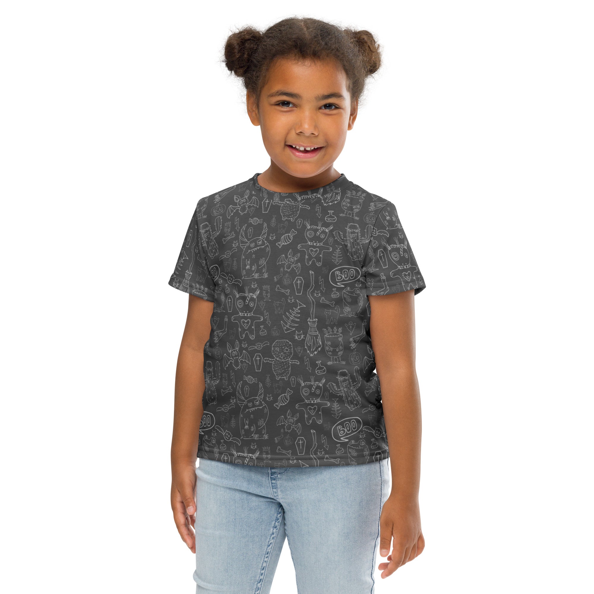 Kids crew neck t-shirt-Spooky Doodles II