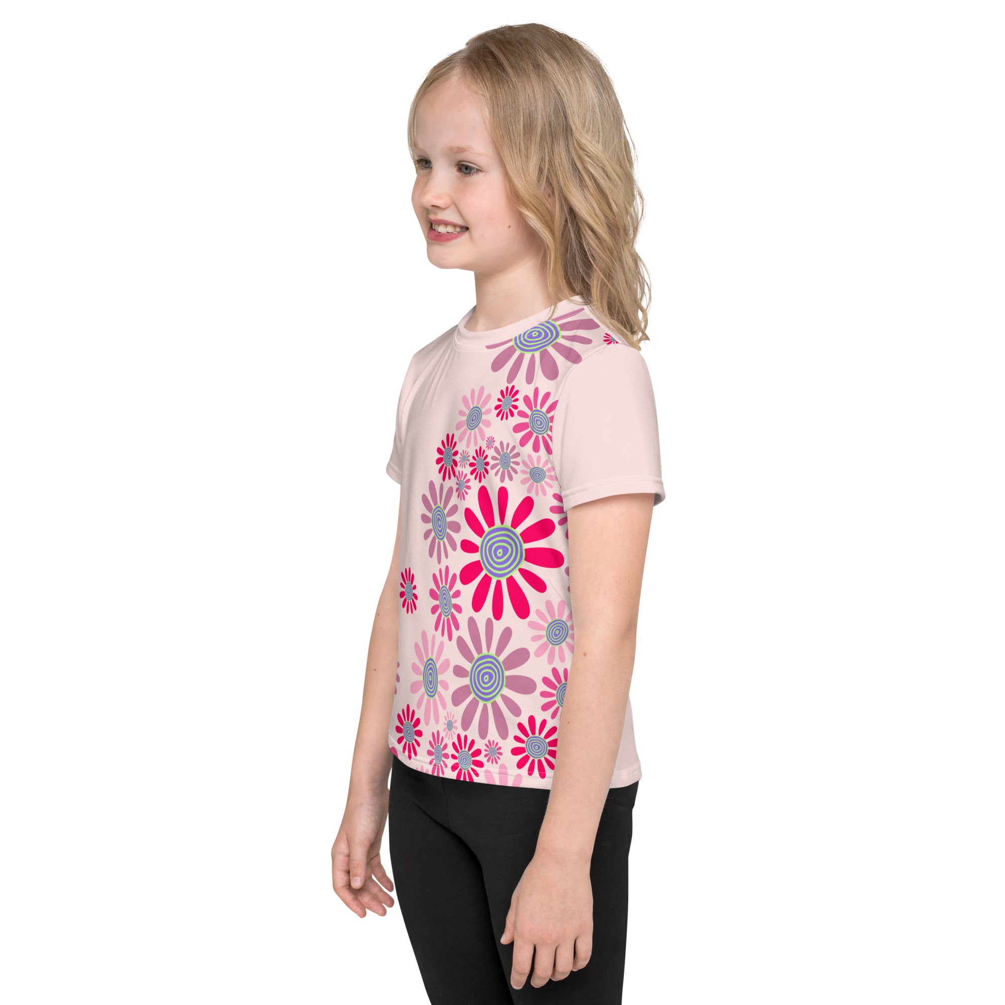 Kids crew neck t-shirt-Daisy Flower Garden IV