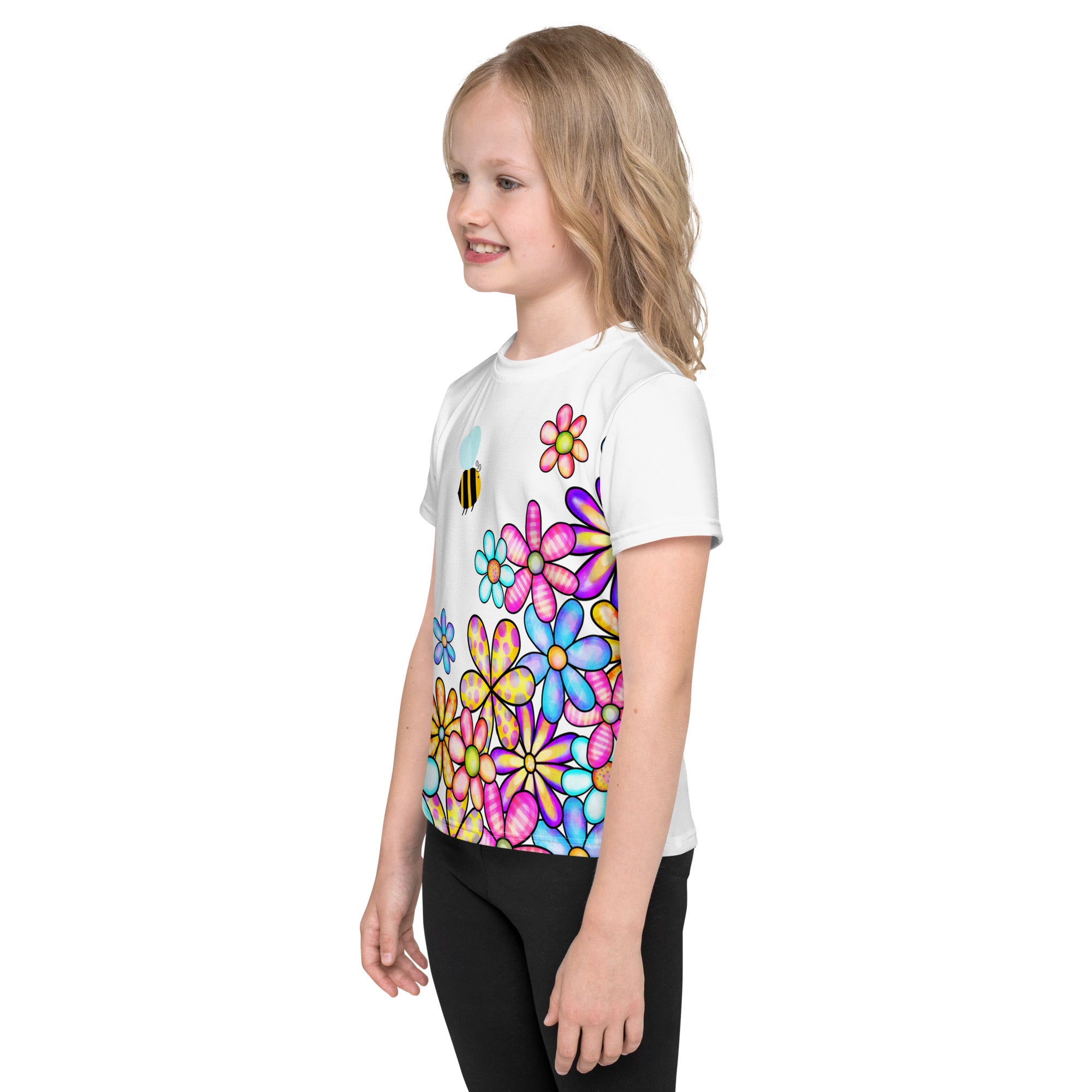 Kids crew neck t-shirt-Flower Doodle II