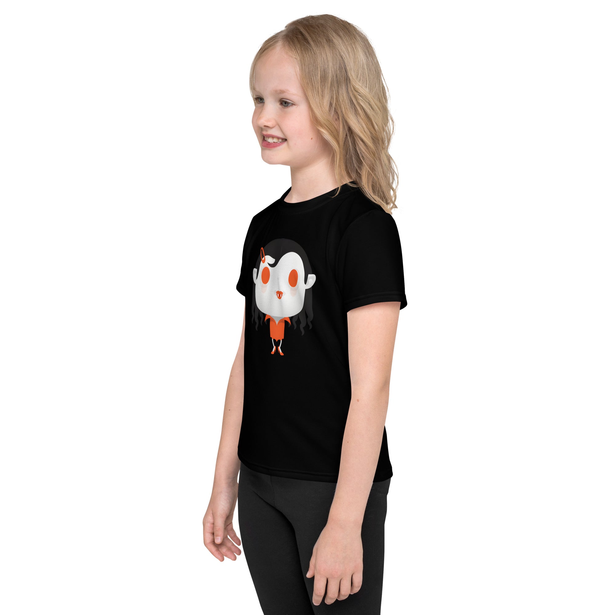 Kids crew neck t-shirt-Spooky Halloween Monster-Vampire Girl