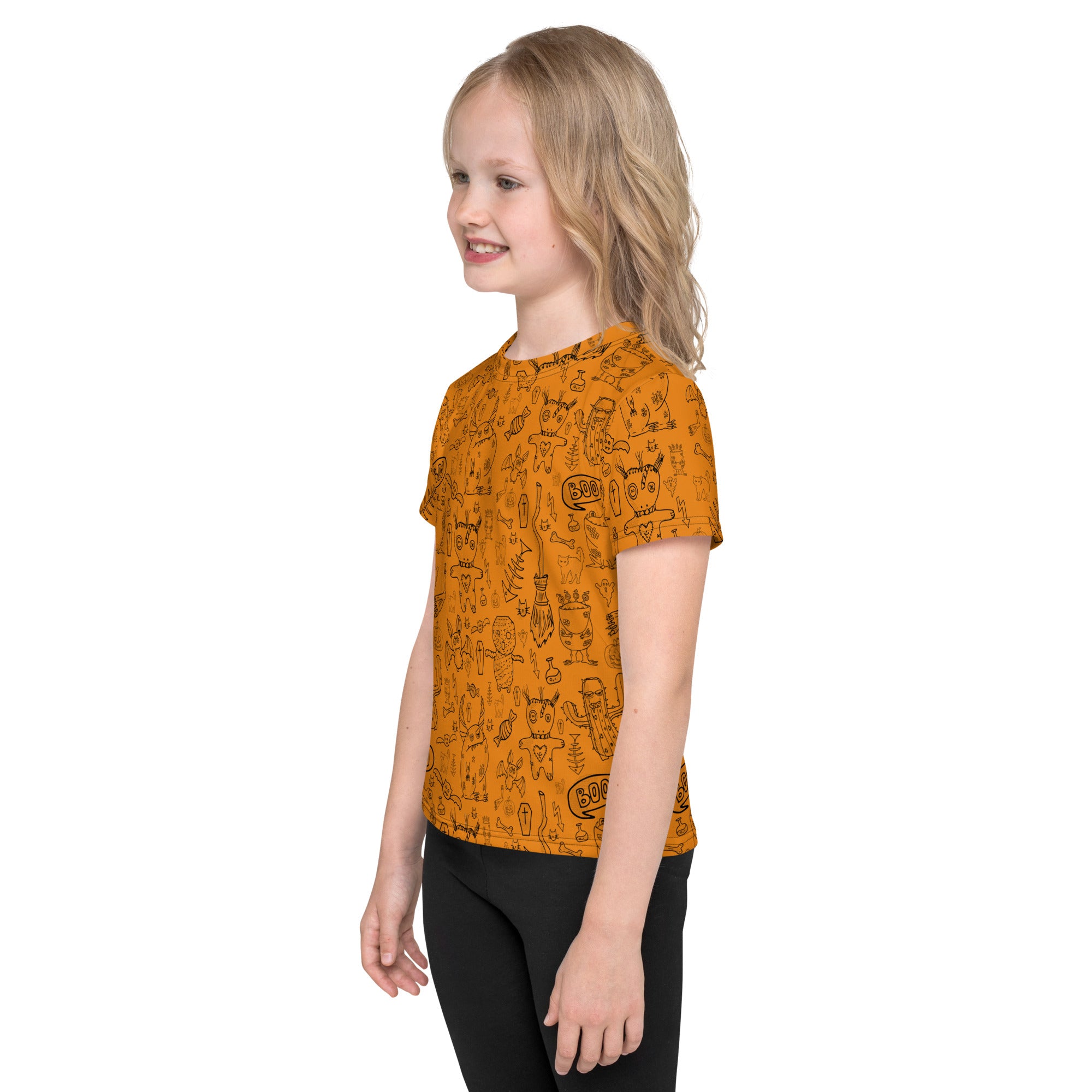 Kids crew neck t-shirt-Spooky Doodles I