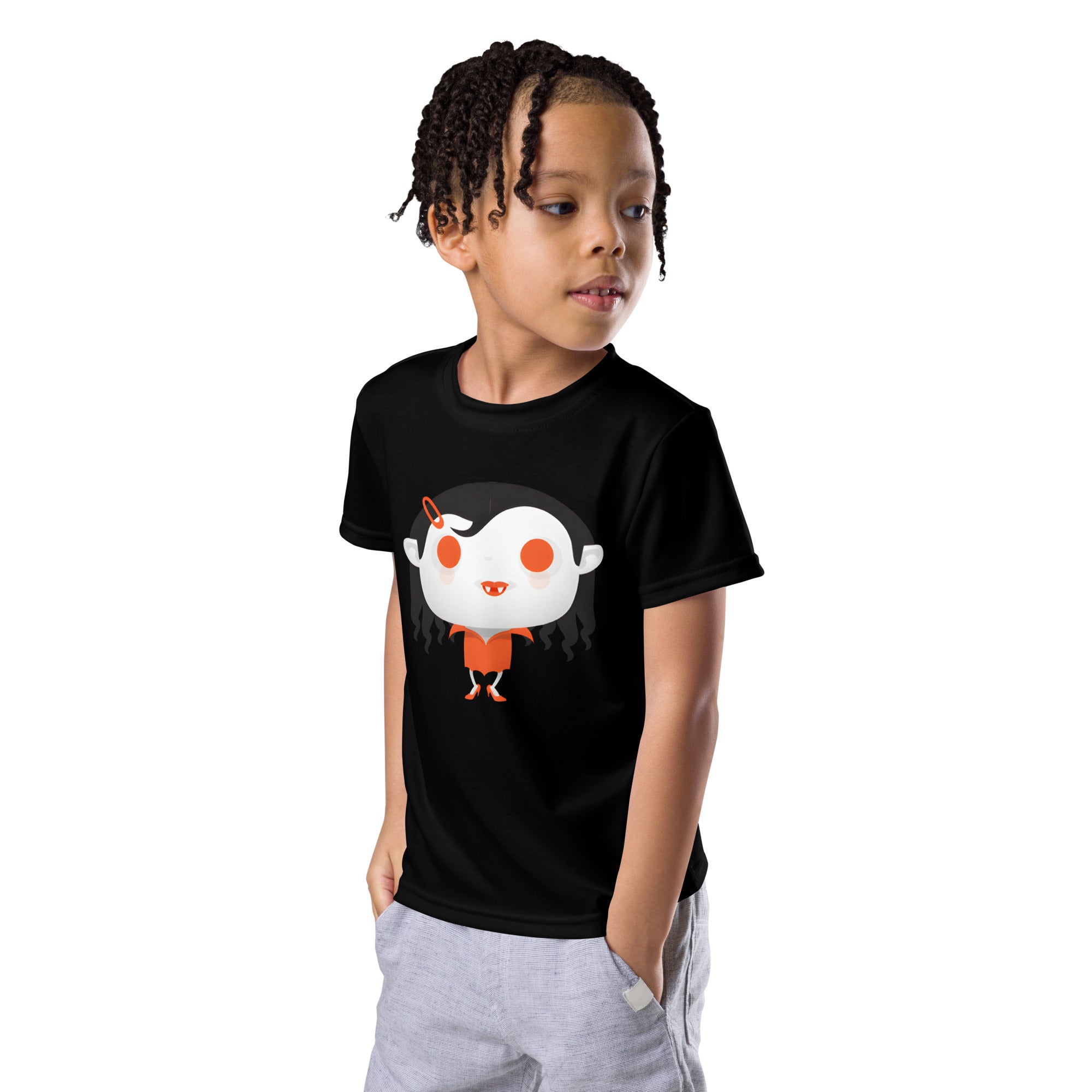 Kids crew neck t-shirt-Spooky Halloween Monster-Vampire Girl