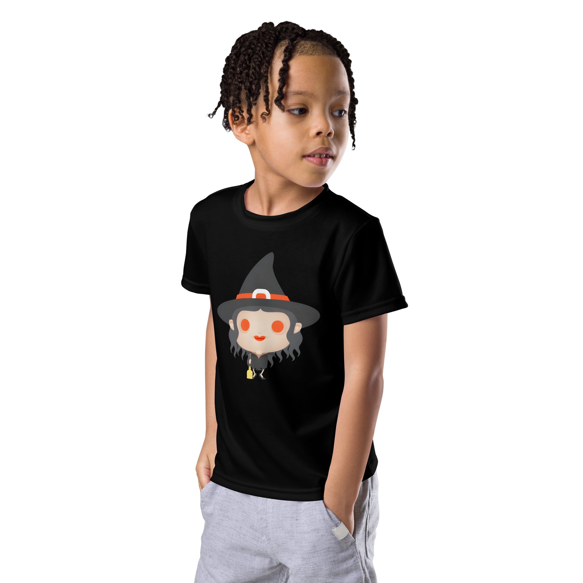 Kids crew neck t-shirt-Spooky Halloween Monster-Witch