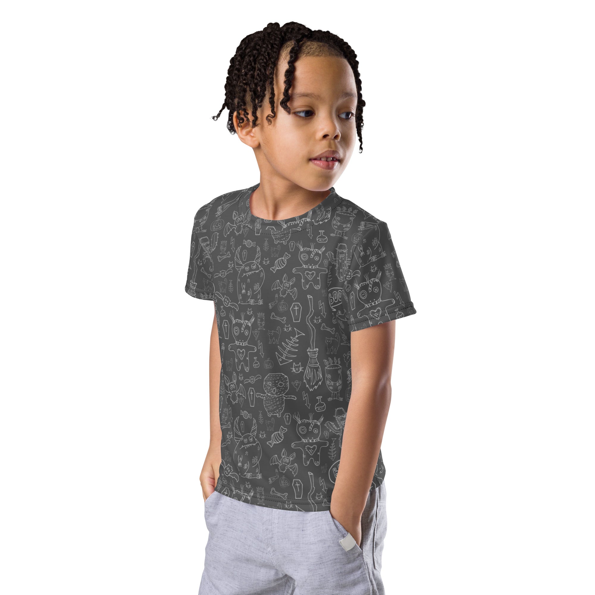 Kids crew neck t-shirt-Spooky Doodles II