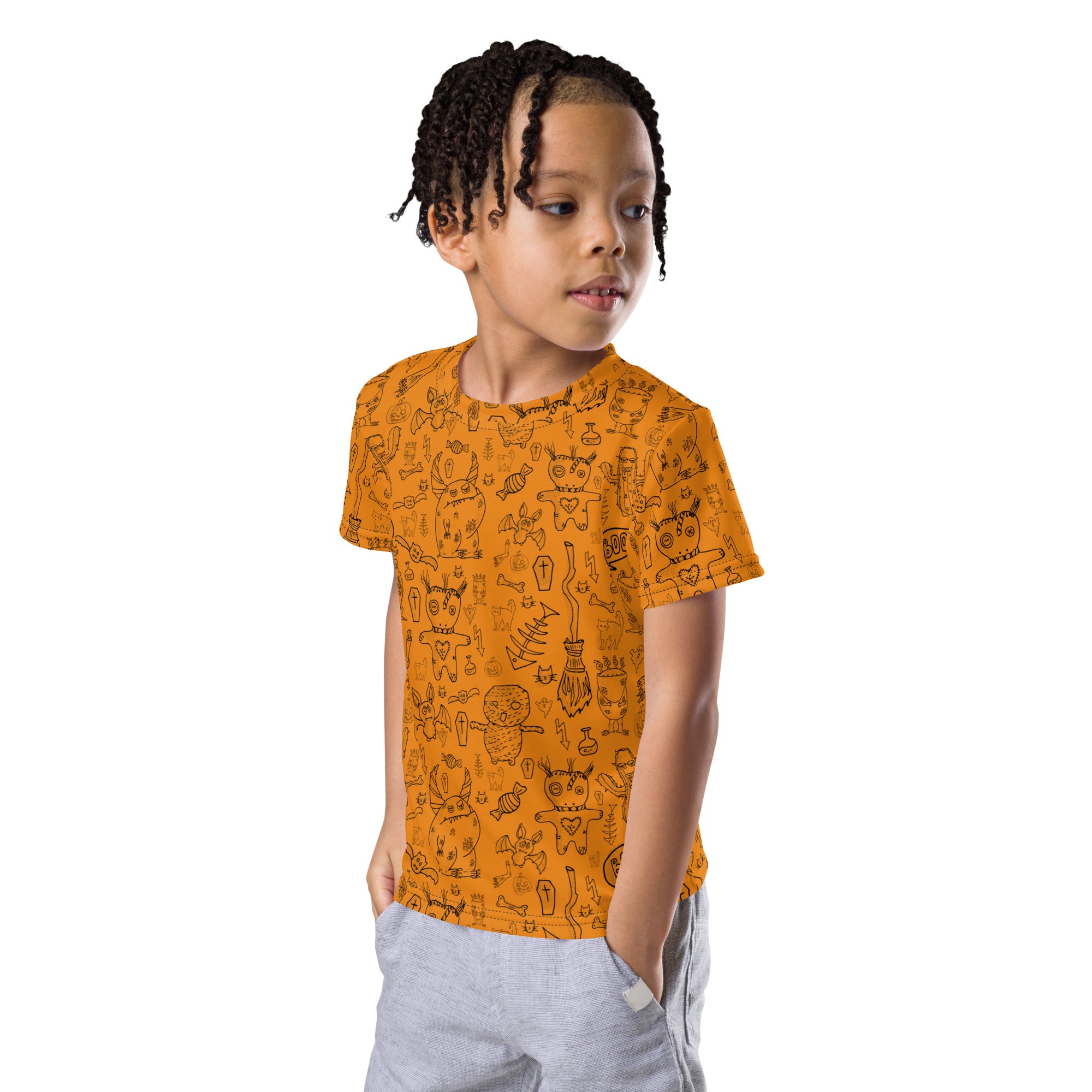 Kids crew neck t-shirt-Spooky Doodles I