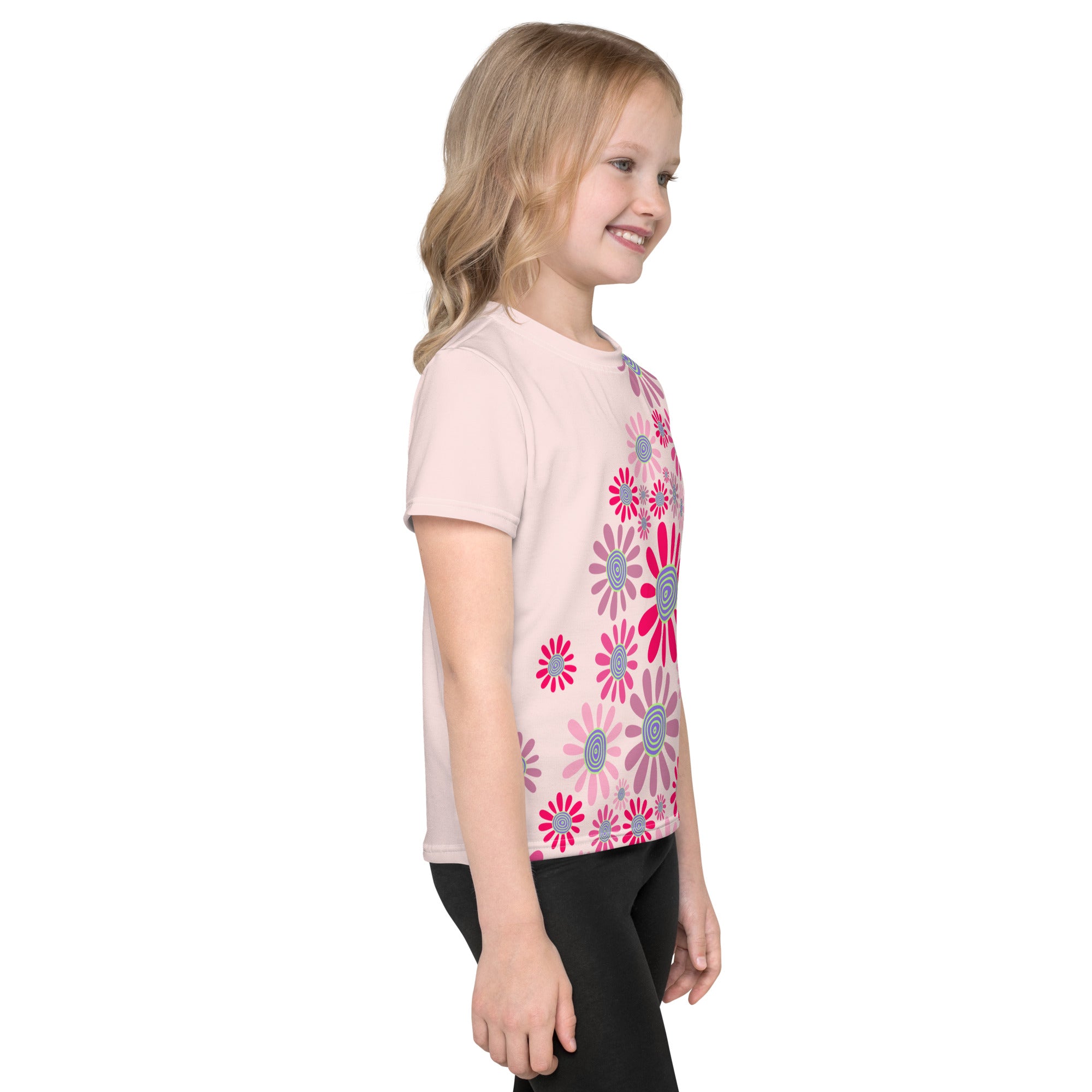 Kids crew neck t-shirt-Daisy Flower Garden IV