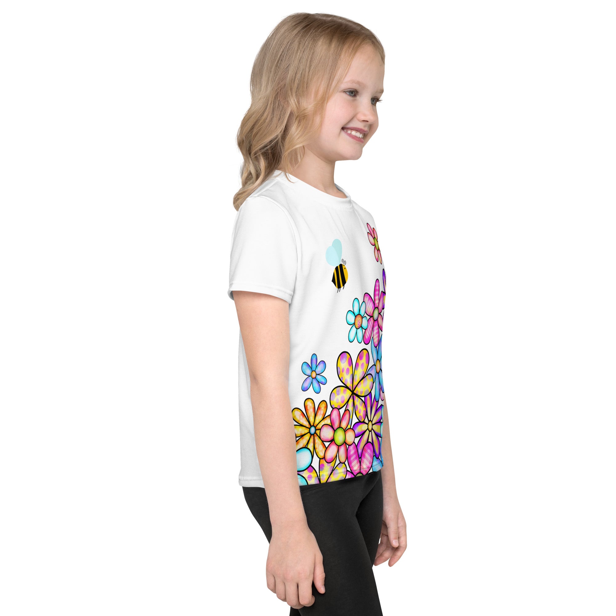 Kids crew neck t-shirt-Flower Doodle II