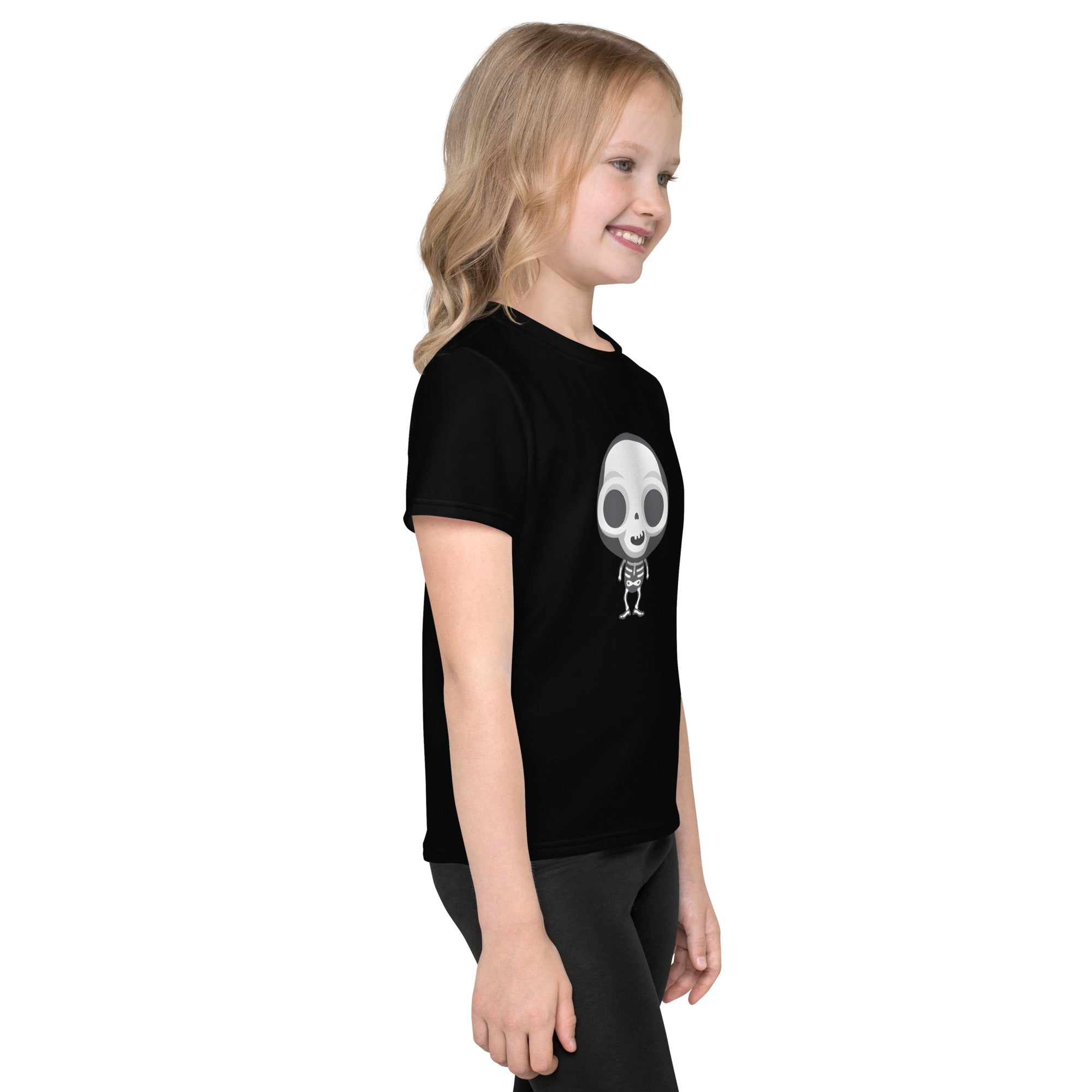 Kids crew neck t-shirt-Spooky Halloween Monster-Skeleton