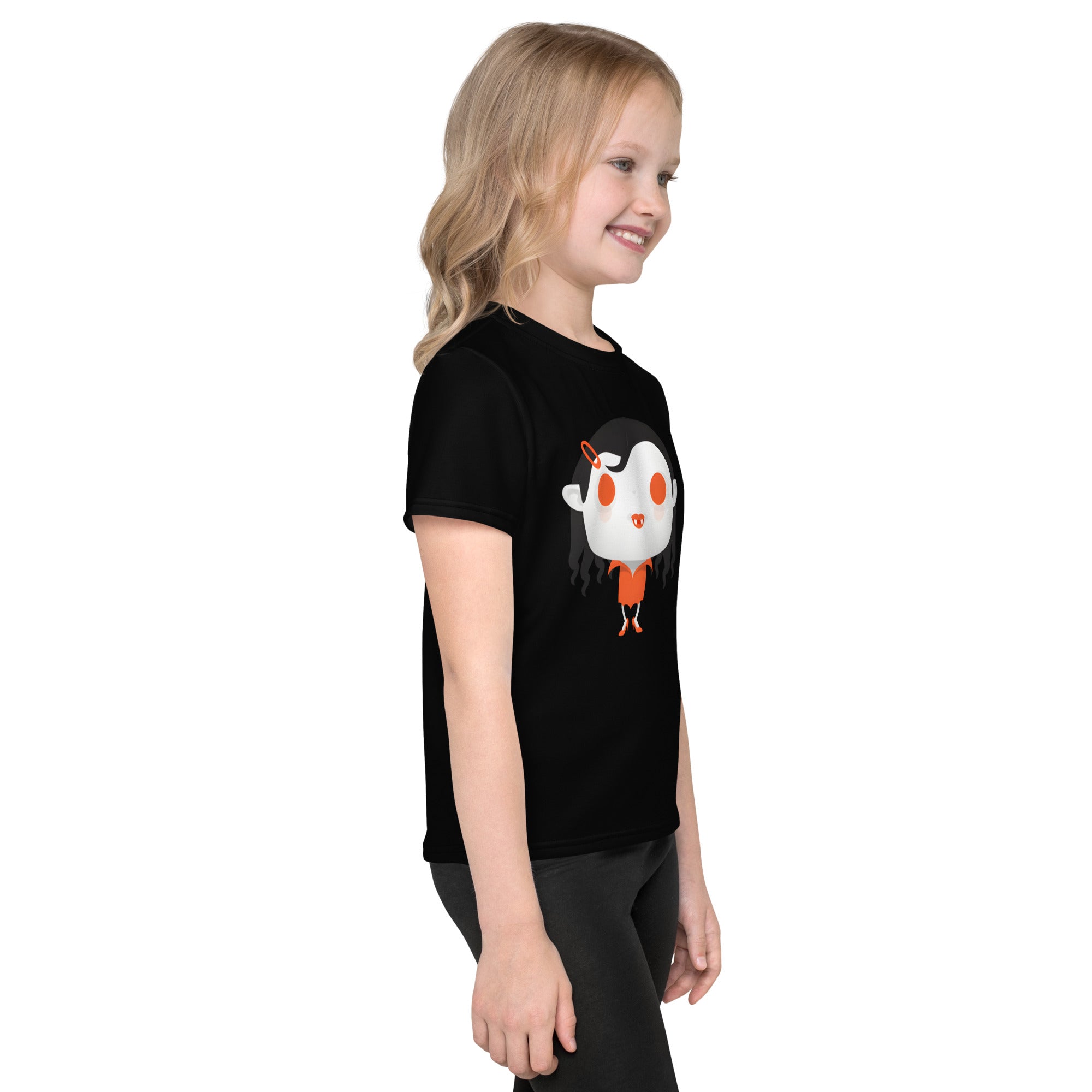 Kids crew neck t-shirt-Spooky Halloween Monster-Vampire Girl