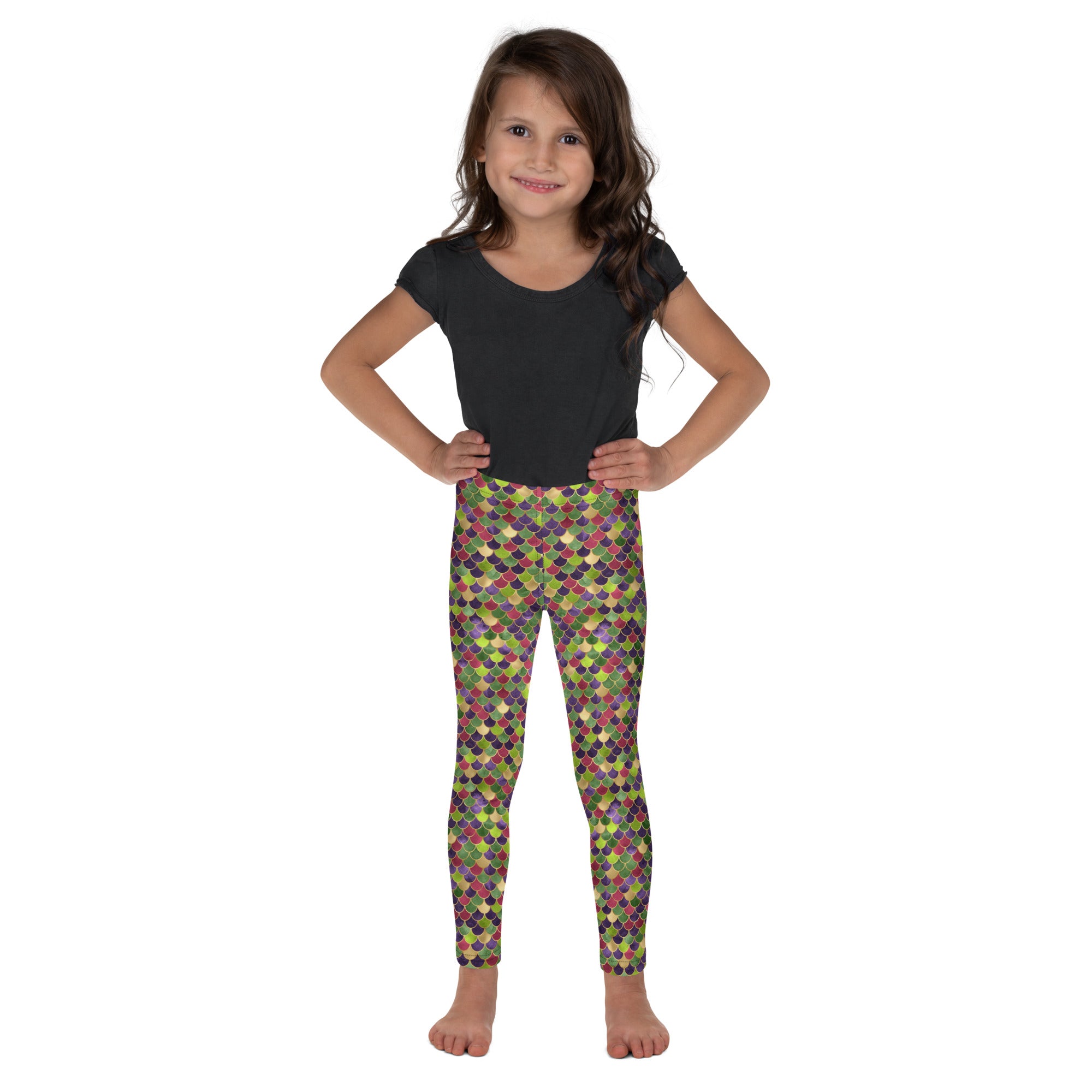 Kid's Leggings- Mermaid Green and Gold