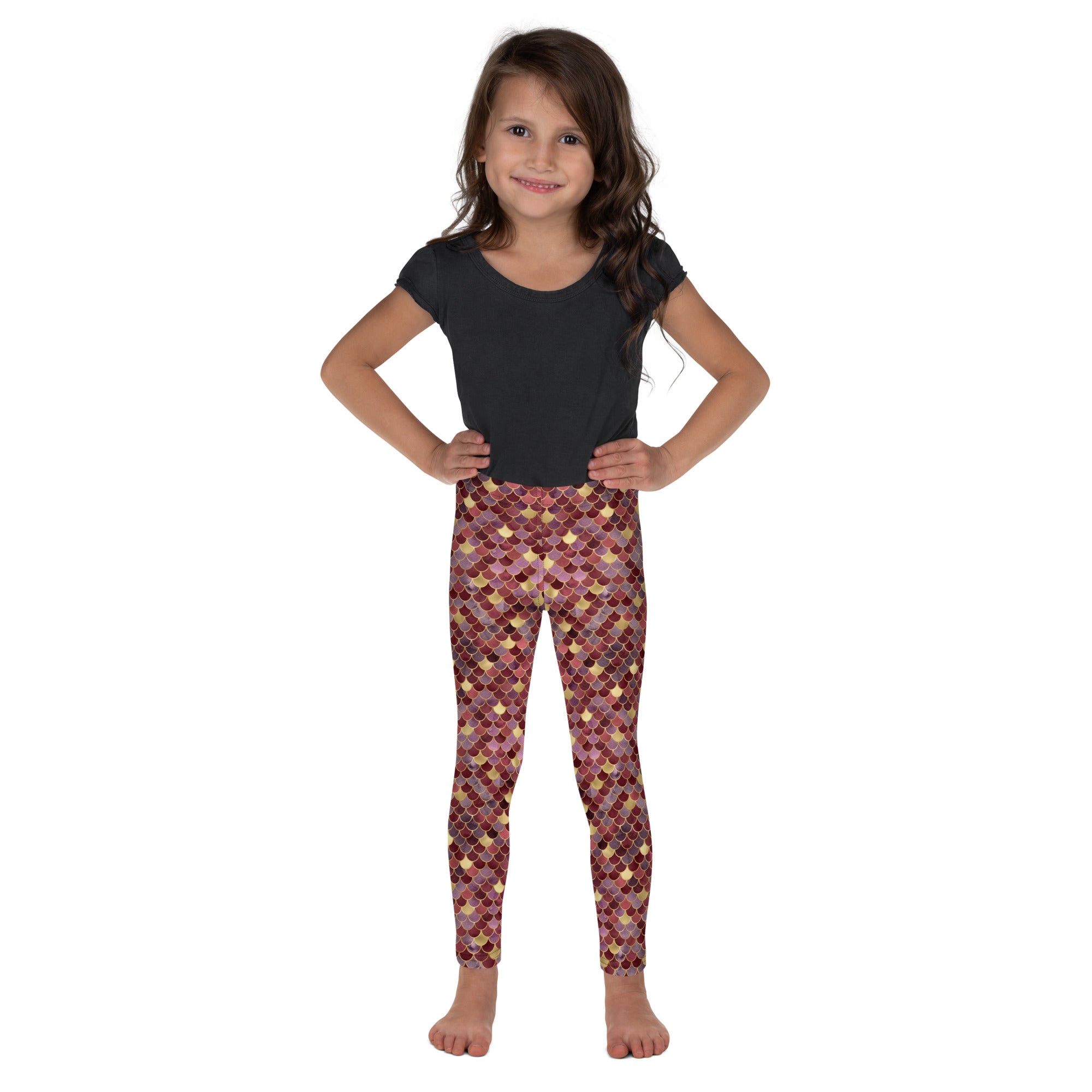 Kid's Leggings- Mermaid Red and Gold