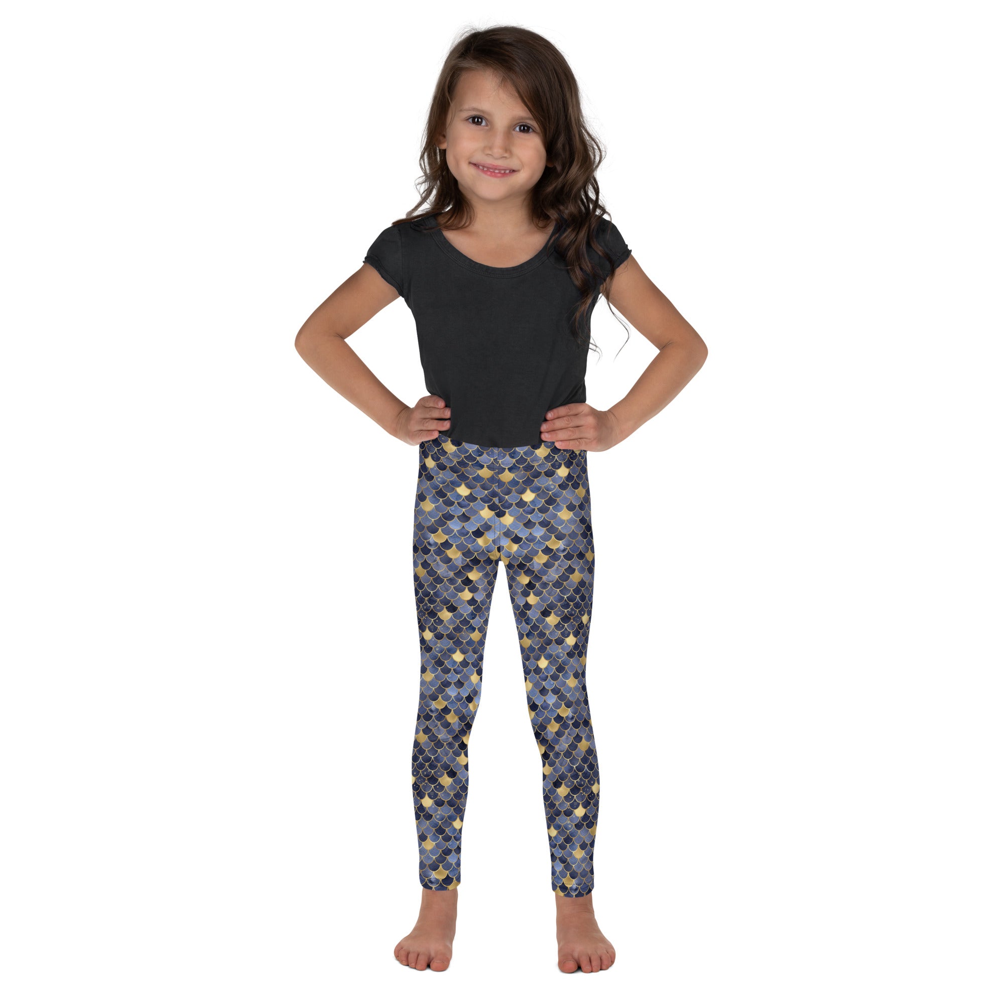 Kid's Leggings- Mermaid Blue and Gold