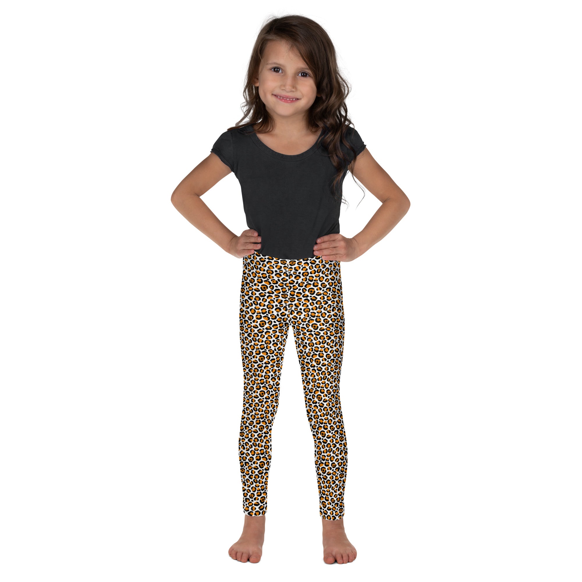 Kid's Leggings- Leopard Orange and White