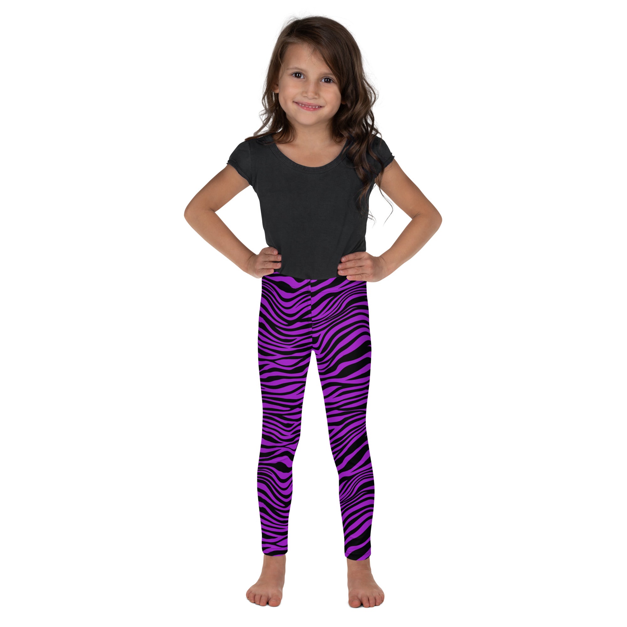 Kid's Leggings- Zebra Black and Purple