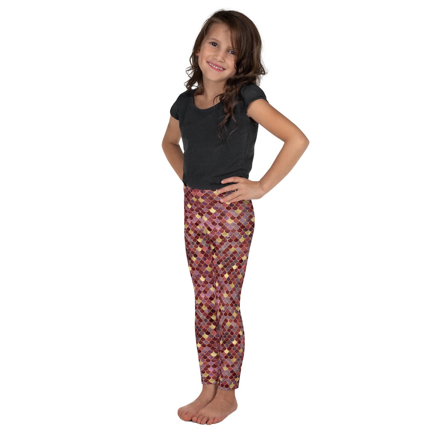 Kid's Leggings- Mermaid Red and Gold