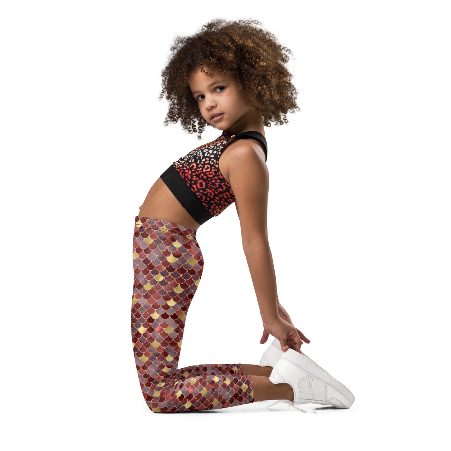 Kid's Leggings- Mermaid Red and Gold