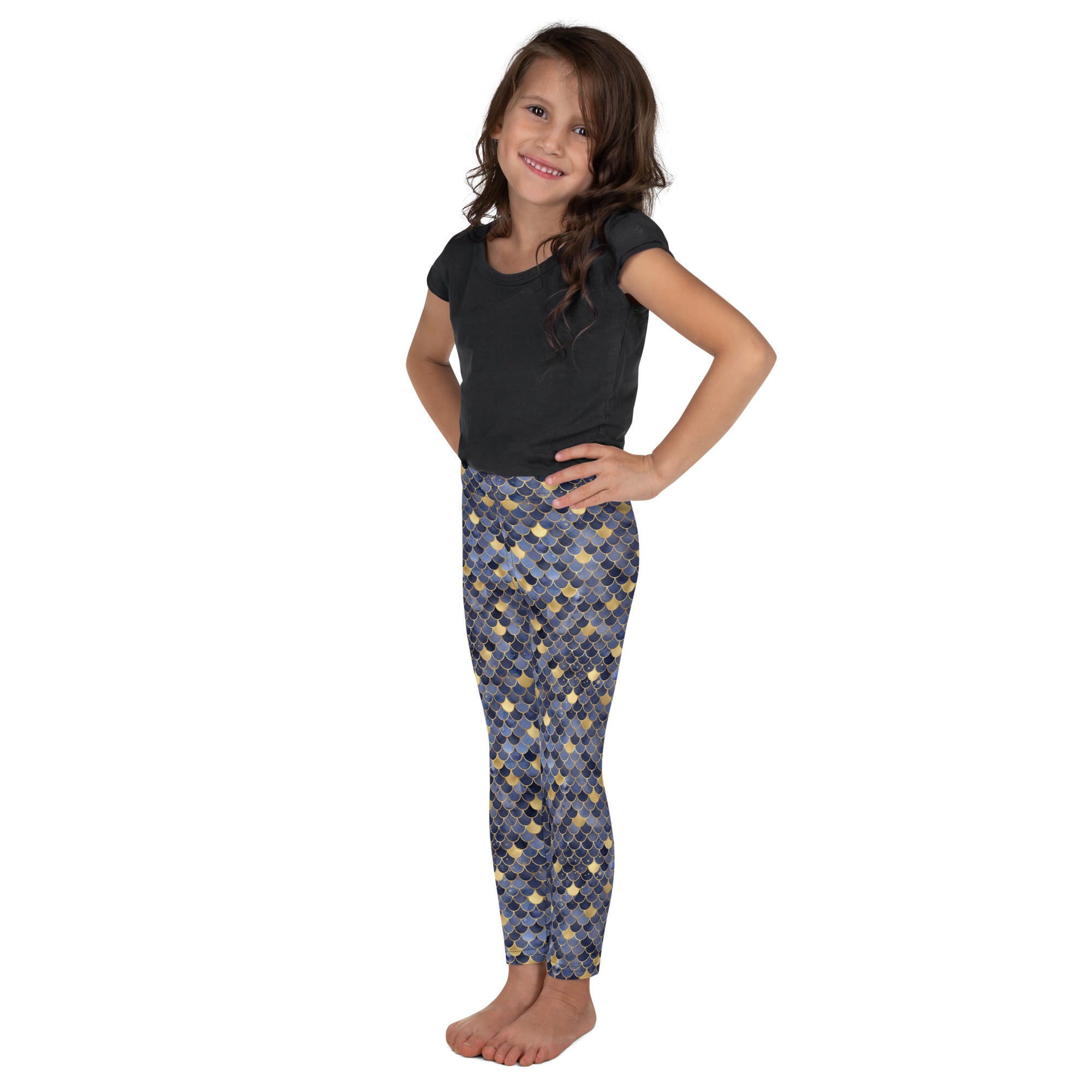 Kid's Leggings- Mermaid Blue and Gold