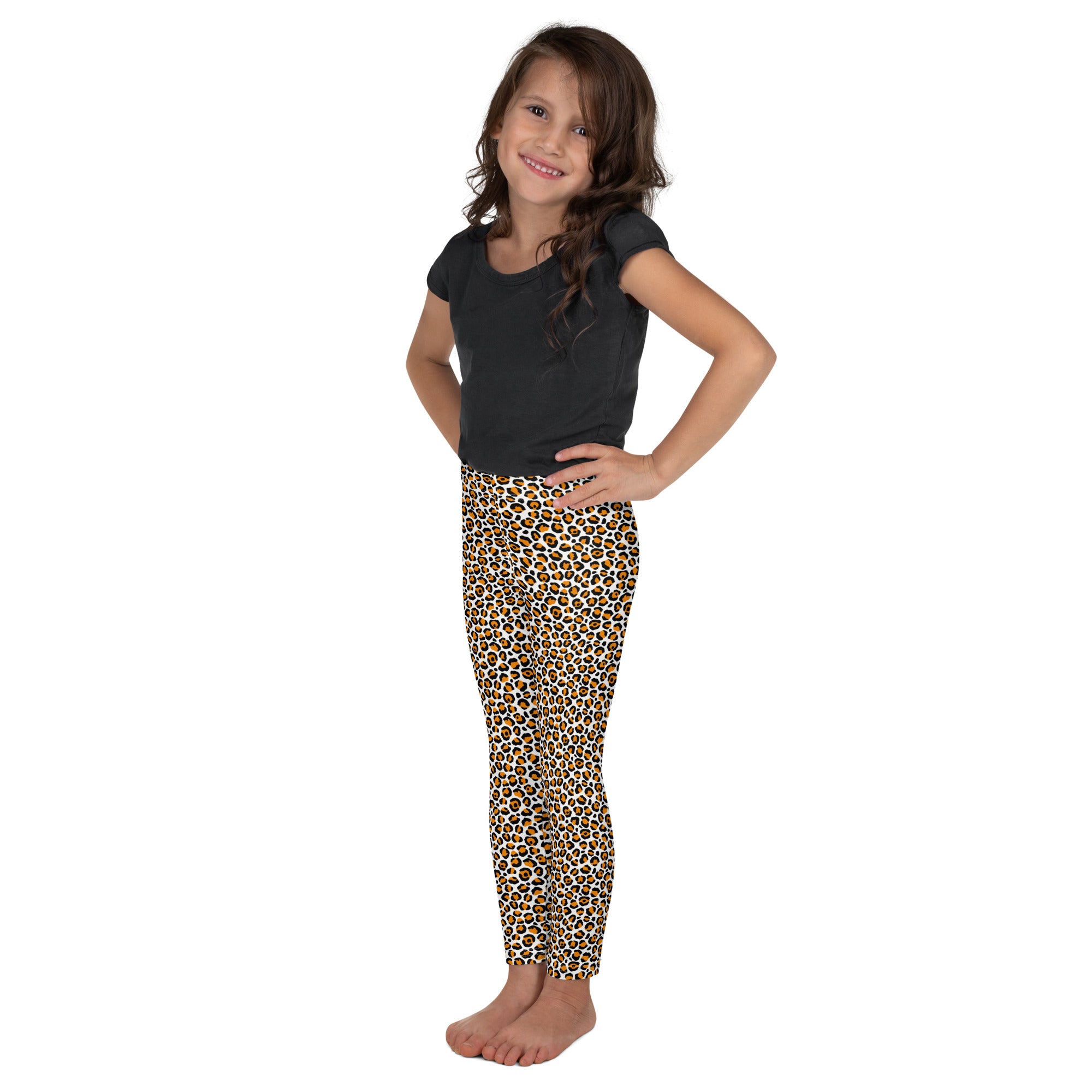 Kid's Leggings- Leopard Orange and White