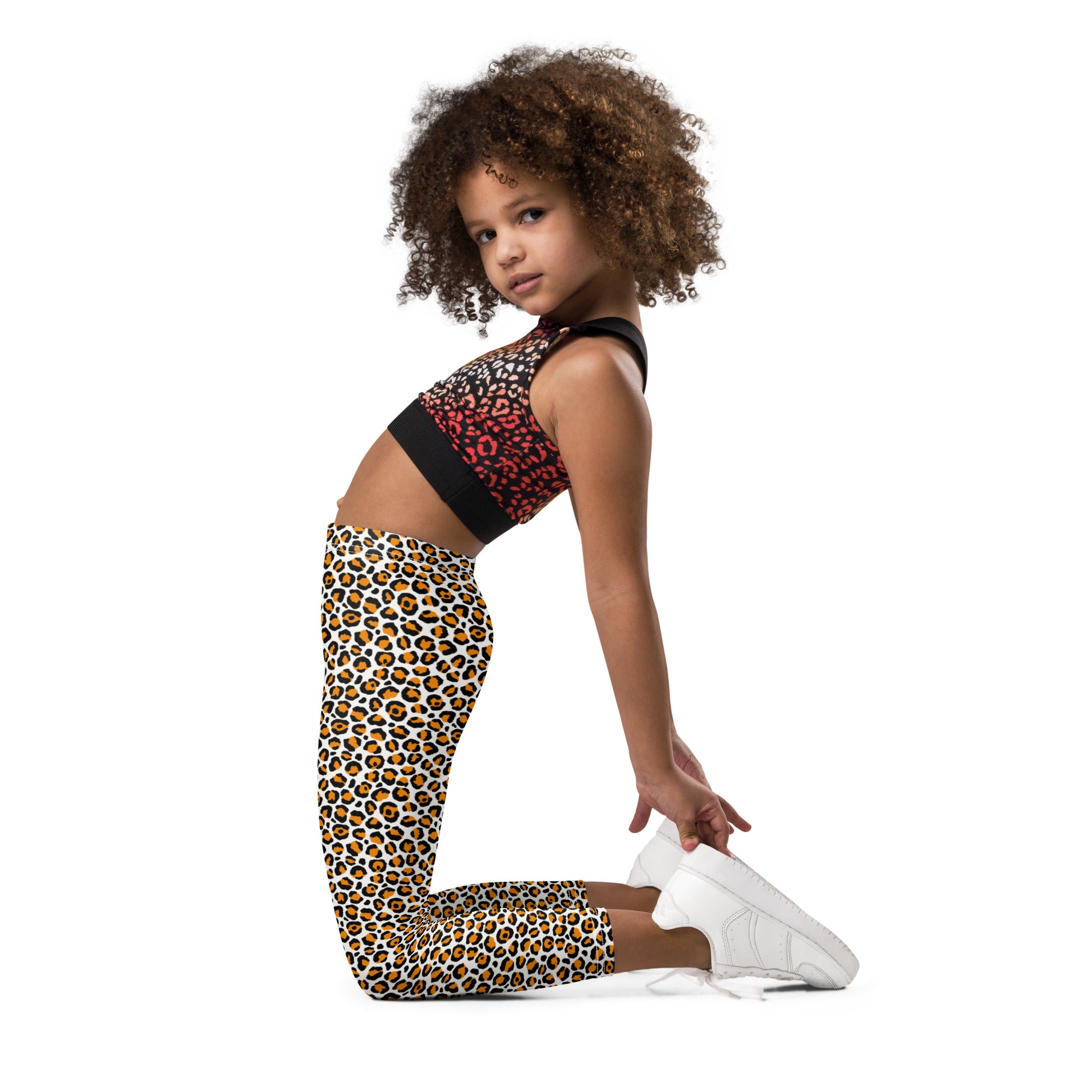 Kid's Leggings- Leopard Orange and White
