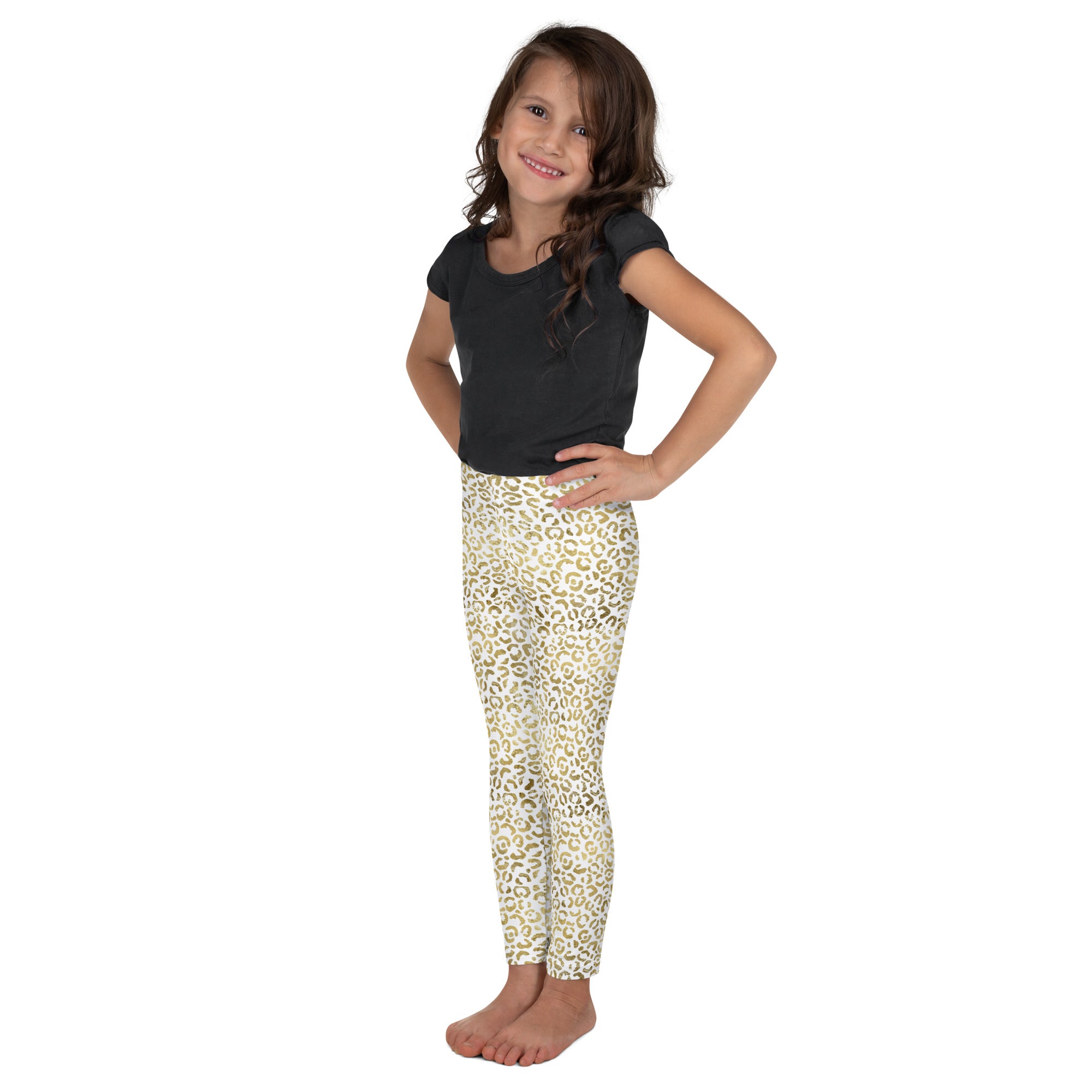 Kid's Leggings- Leopard White and Gold