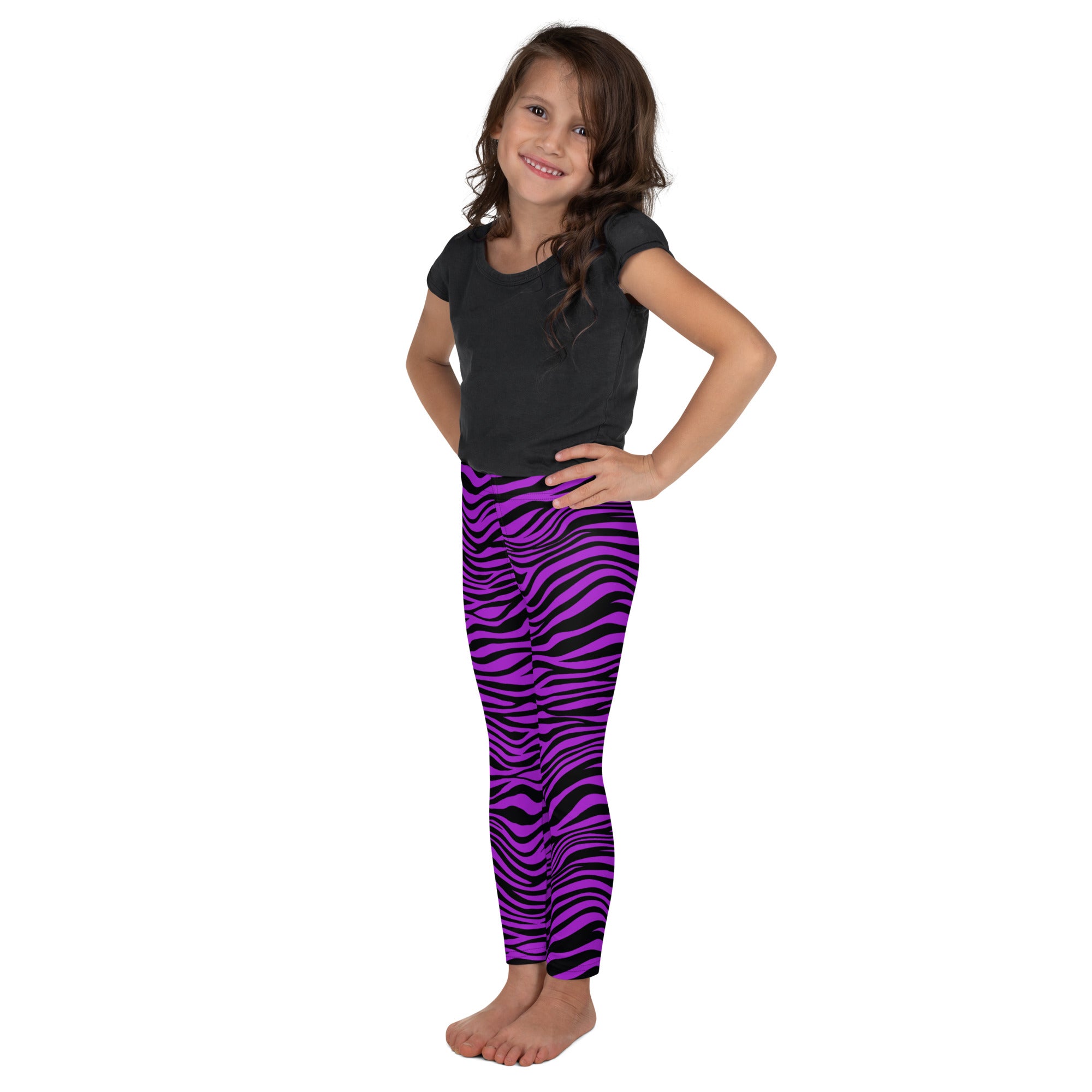 Kid's Leggings- Zebra Black and Purple