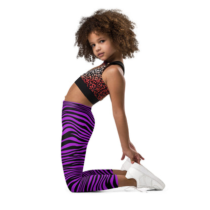 Kid's Leggings- Zebra Black and Purple