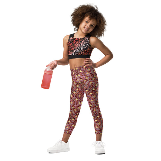Kid's Leggings- Mermaid Red and Gold