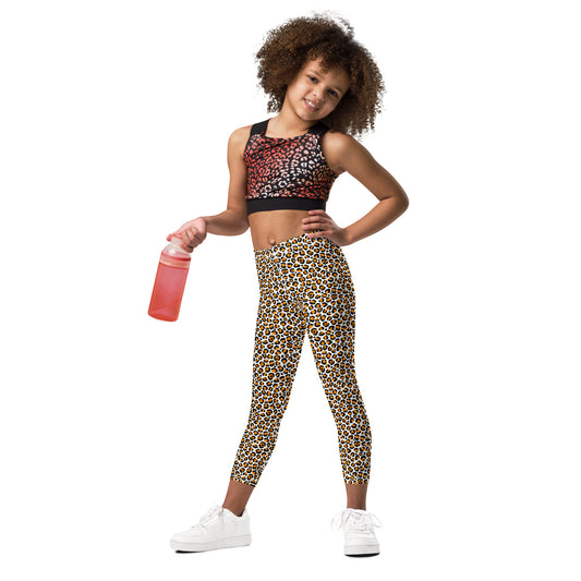 Kid's Leggings- Leopard Orange and White