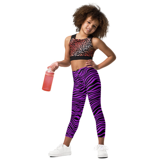 Kid's Leggings- Zebra Black and Purple