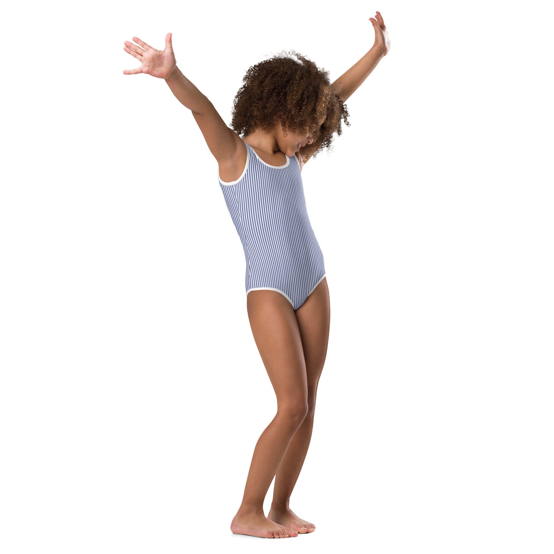 All - Over Print Kids Swimsuit - Blue with Black Stripes - Klip Clop