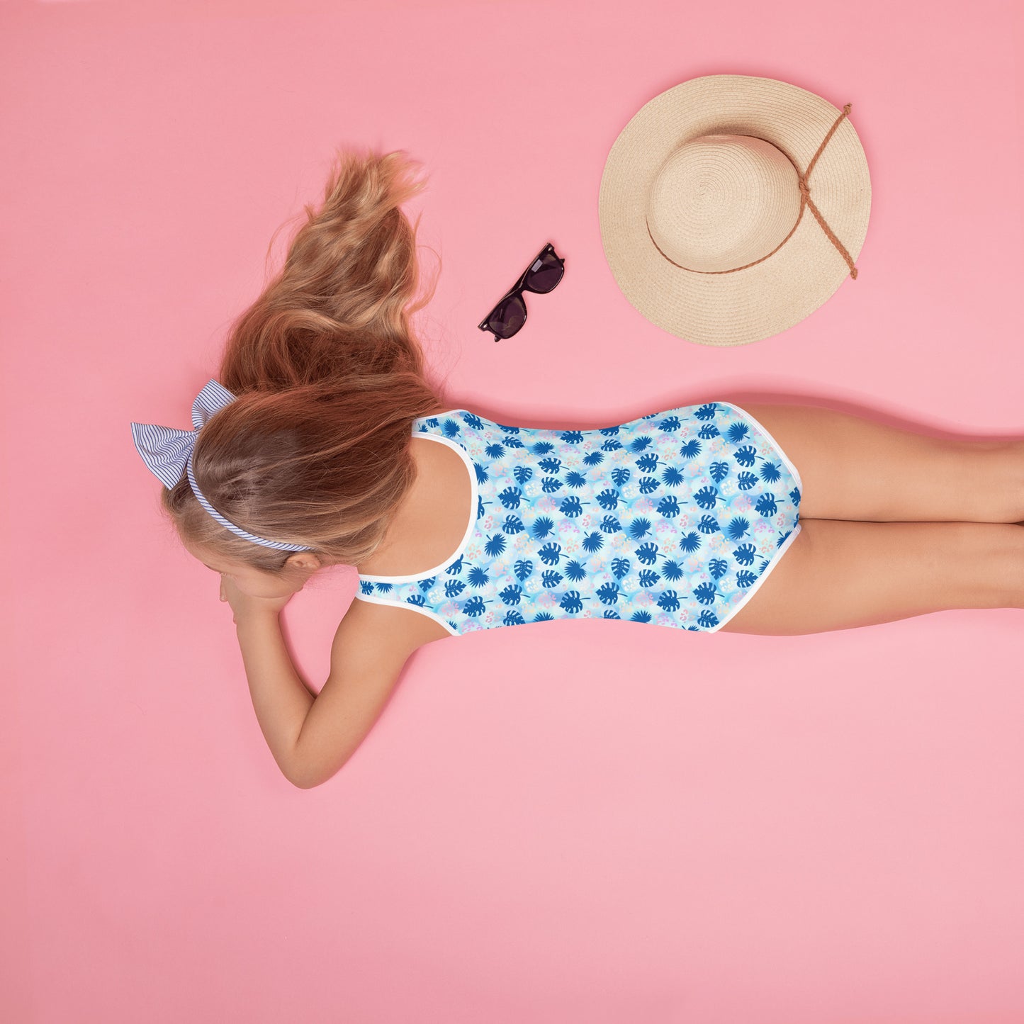 Kids Swimsuit- Summer Palm Leafs Blue