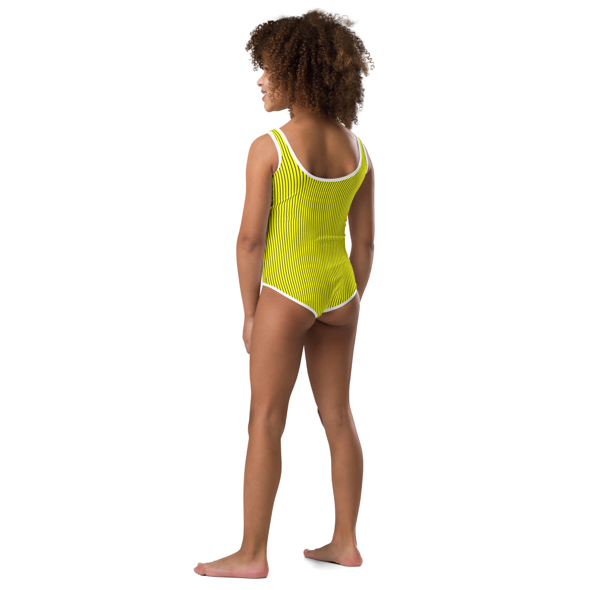 All-Over Print Kids Swimsuit- Yellow with Black Stripes