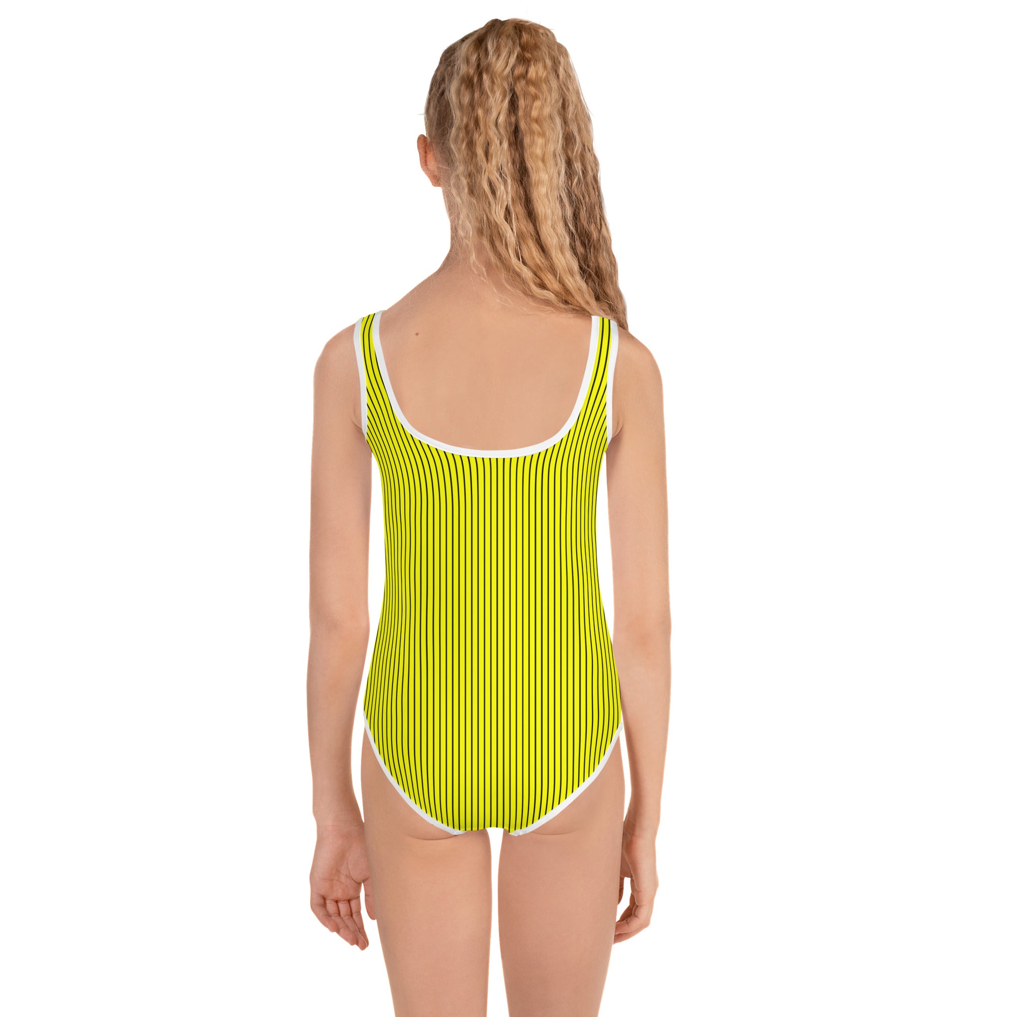 All-Over Print Kids Swimsuit- Yellow with Black Stripes