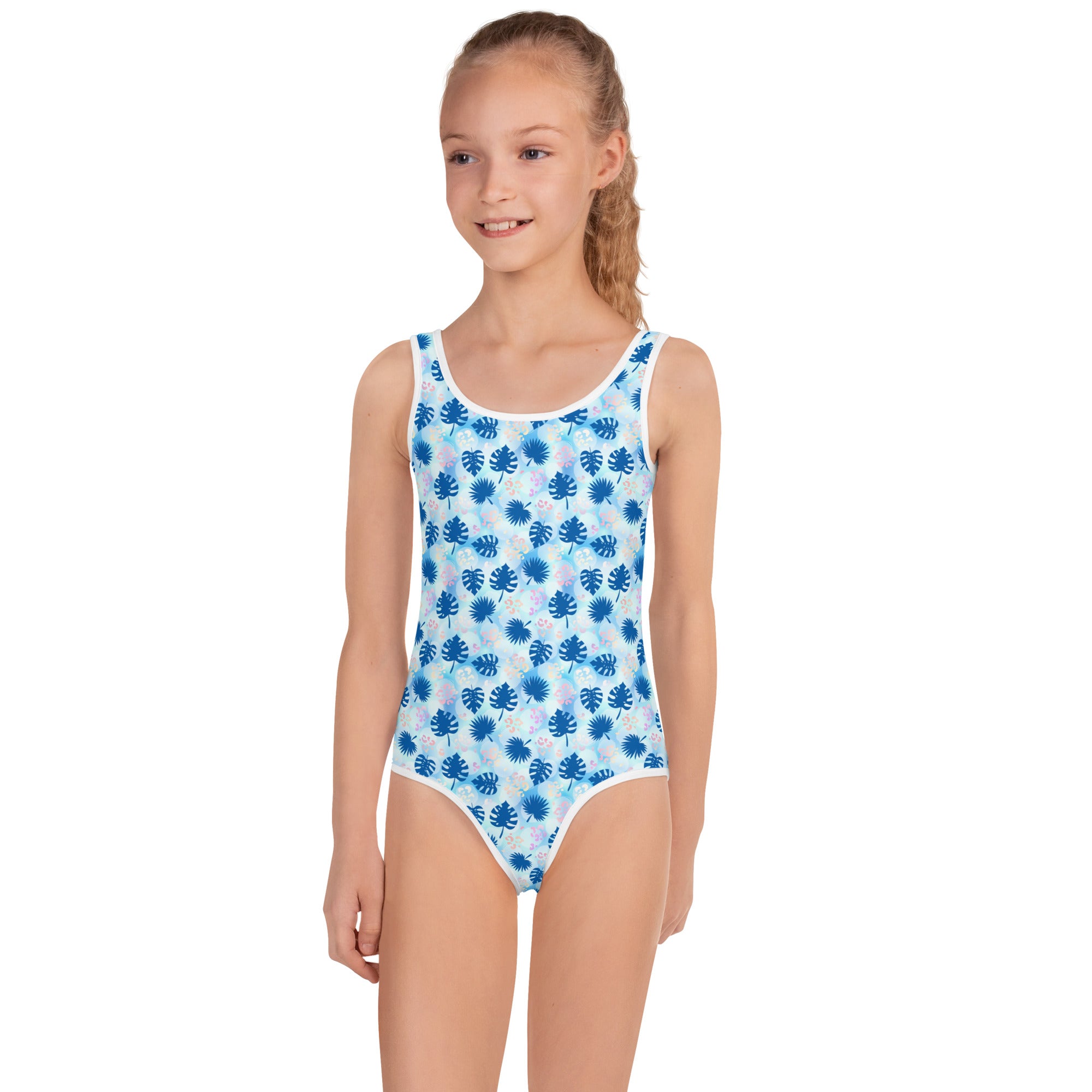Kids Swimsuit- Summer PALM LEAFS Blue