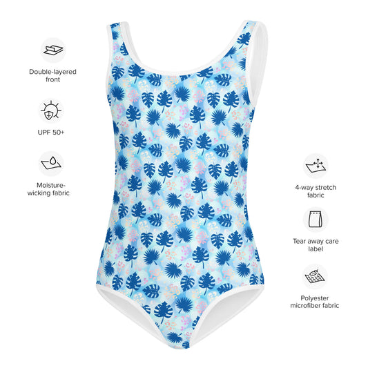 Kids Swimsuit- Summer Palm Leafs Blue