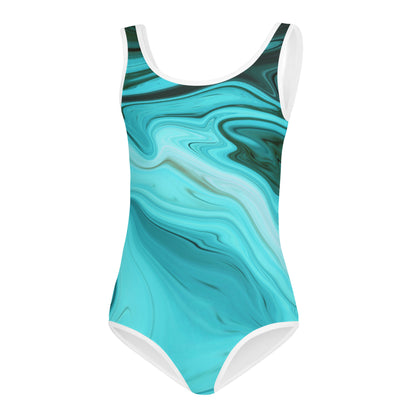 Kids Swimsuit- Liquide Marble Blue