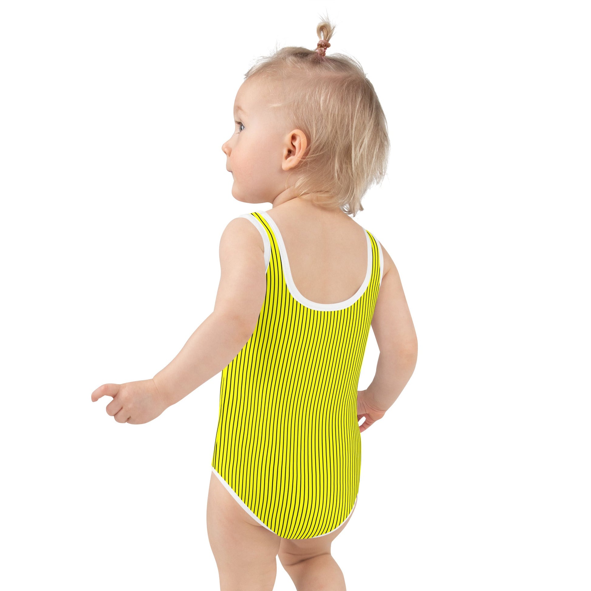 All - Over Print Kids Swimsuit - Yellow with Black Stripes - Klip Clop