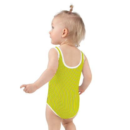 All - Over Print Kids Swimsuit - Yellow with Black Stripes - Klip Clop
