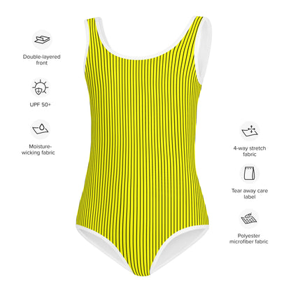 All - Over Print Kids Swimsuit - Yellow with Black Stripes - Klip Clop