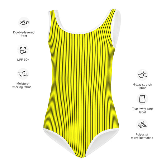All - Over Print Kids Swimsuit - Yellow with Black Stripes - Klip Clop