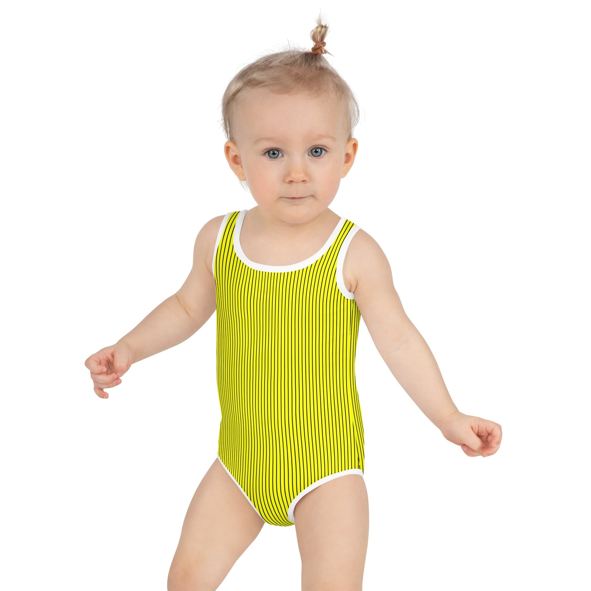 All - Over Print Kids Swimsuit - Yellow with Black Stripes - Klip Clop