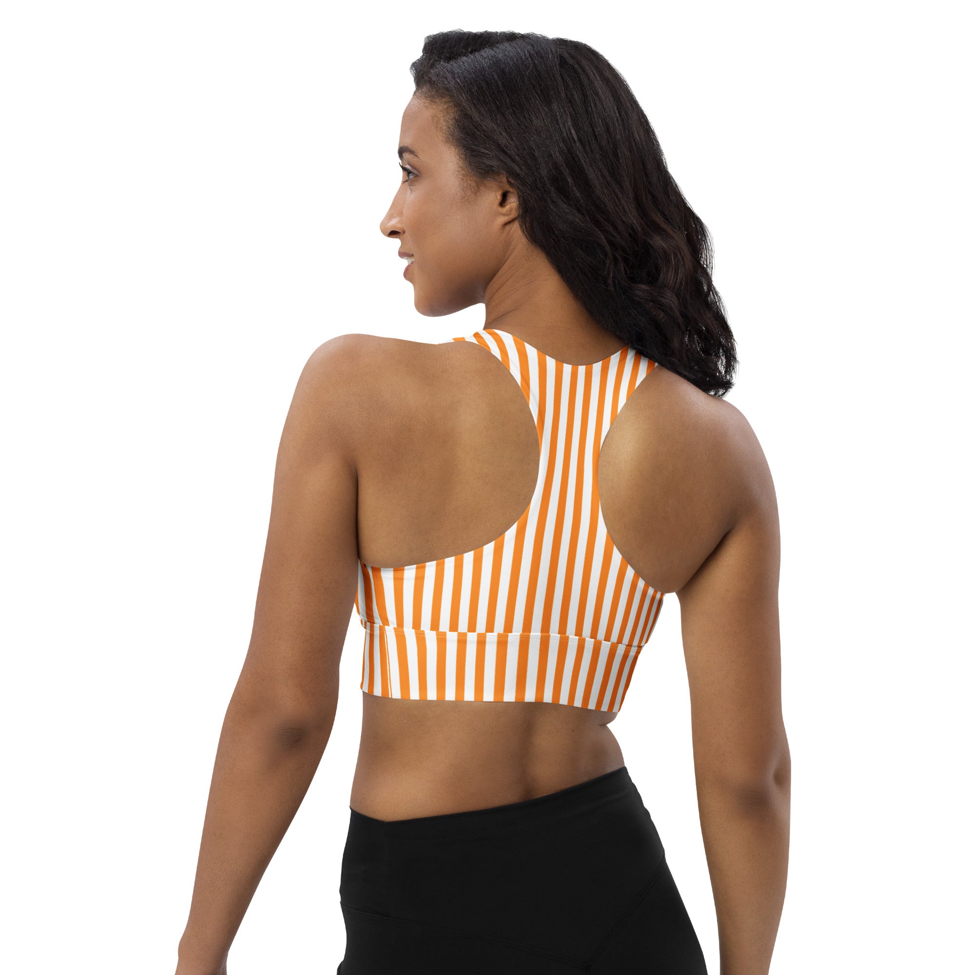 Longline sports bra- White and Orange Stripes
