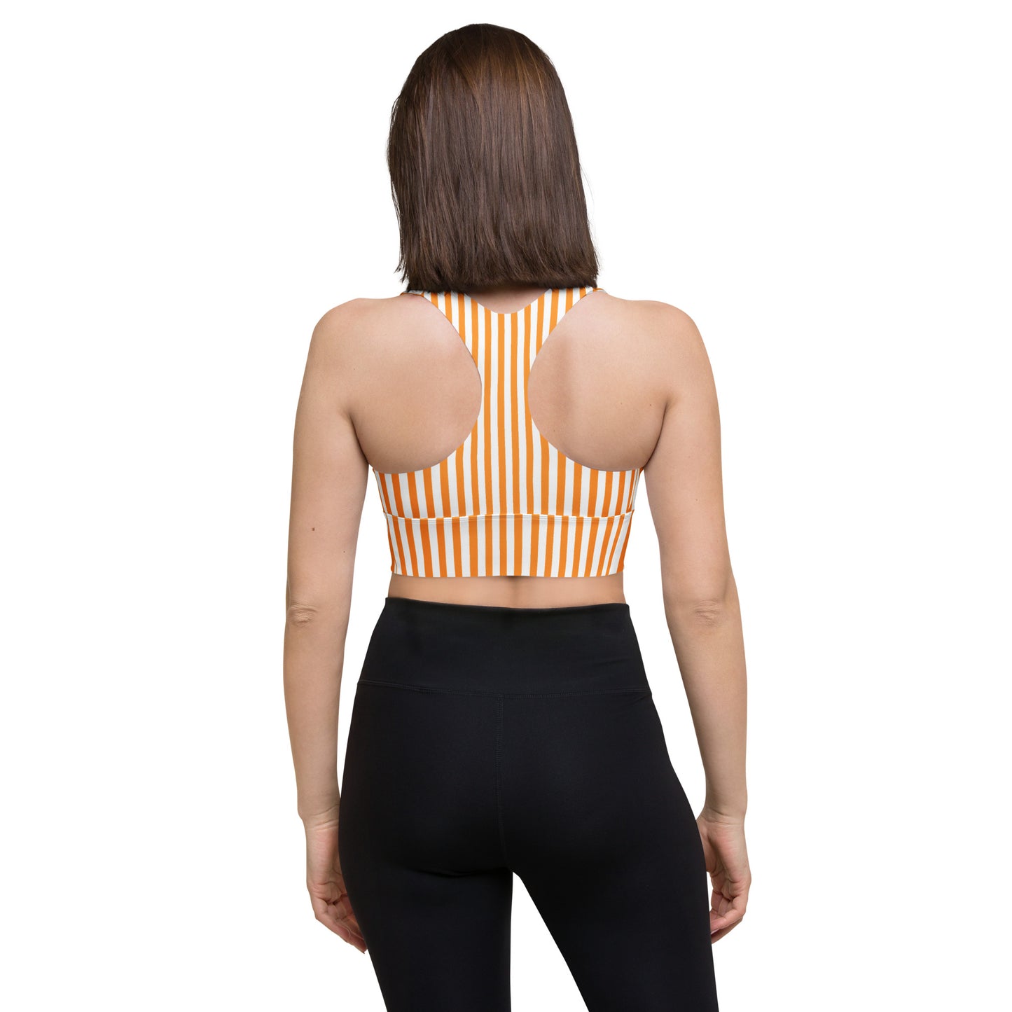 Longline sports bra- White and Orange Stripes