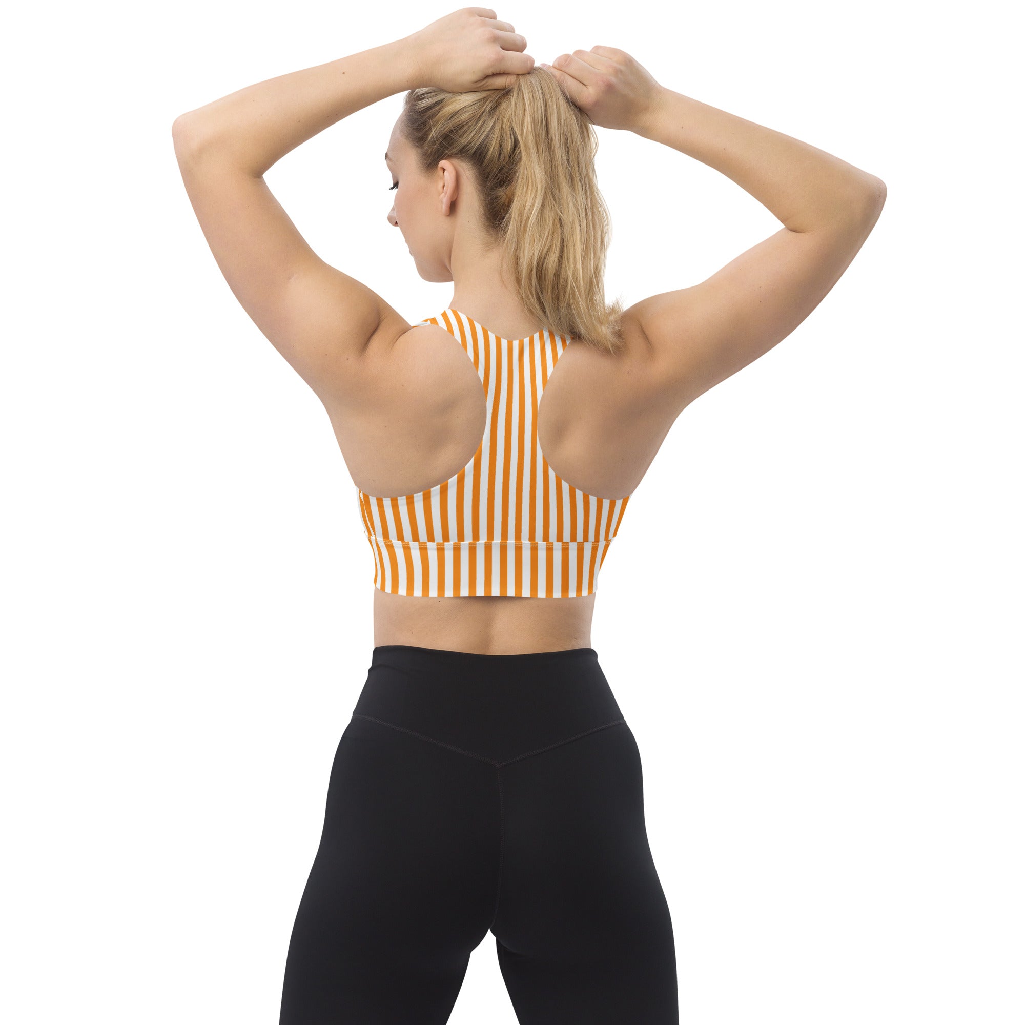 Longline sports bra- White and Orange Stripes