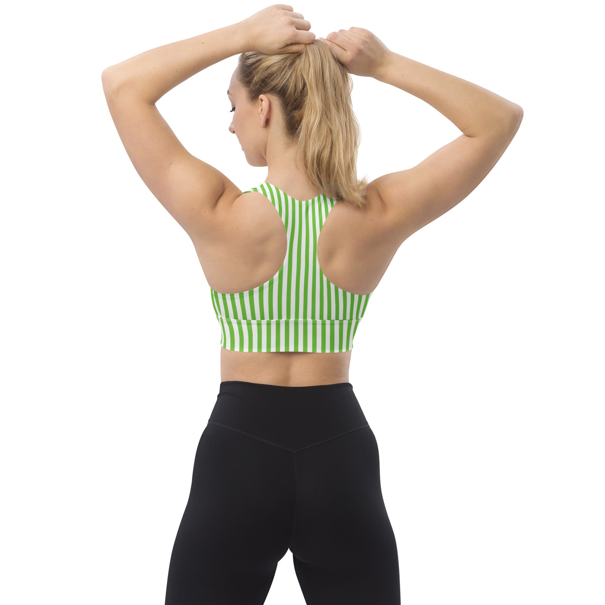 Longline sports bra- White and Green Stripes