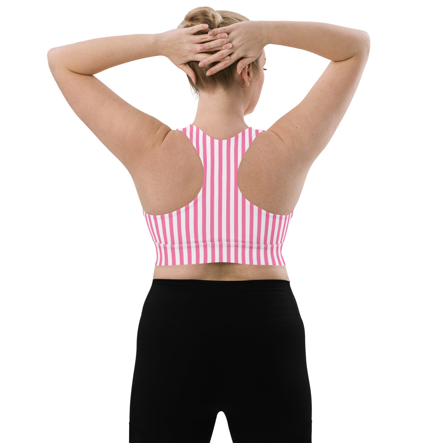 Longline sports bra- White and Pink Stripes
