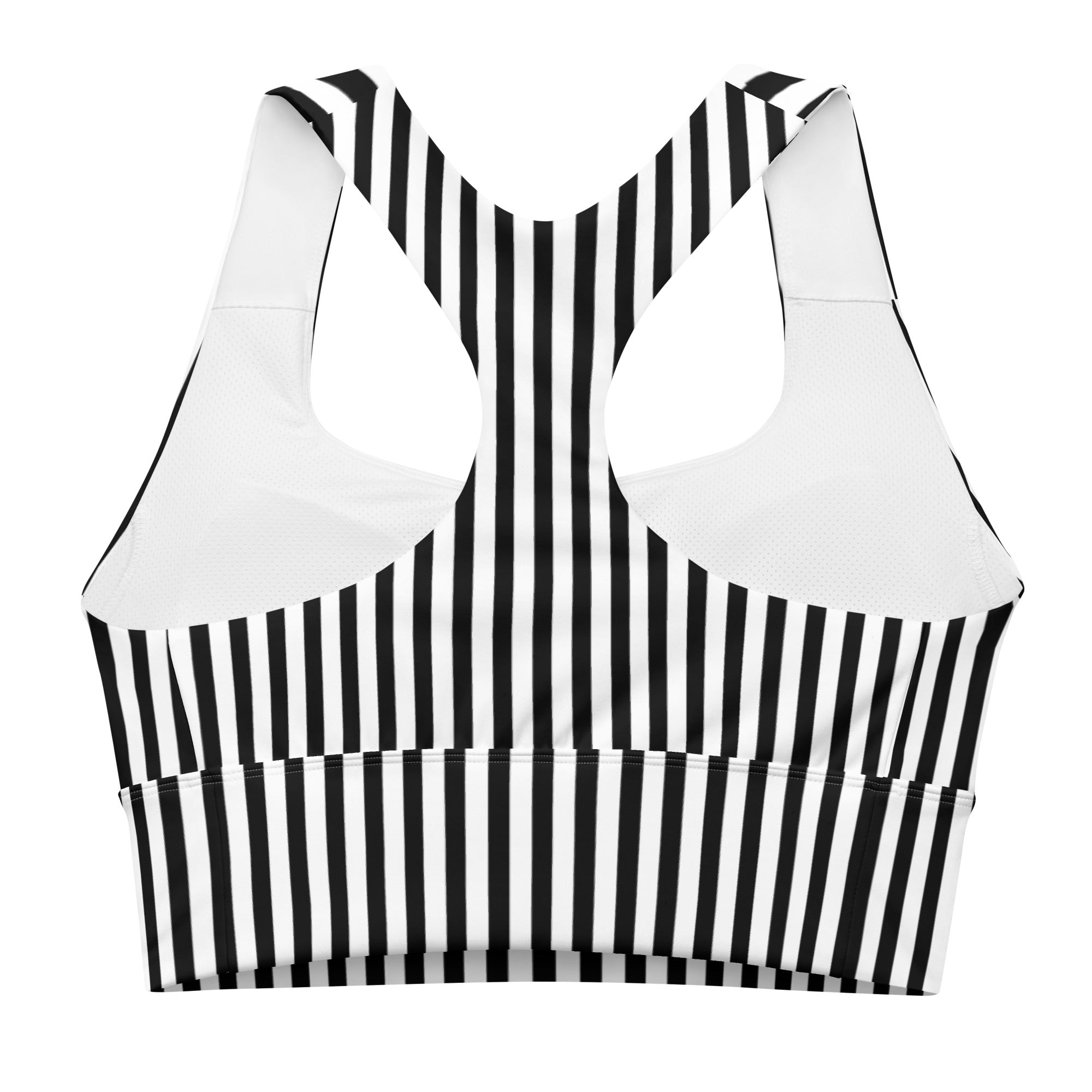 Longline sports bra- Black and White Stripes